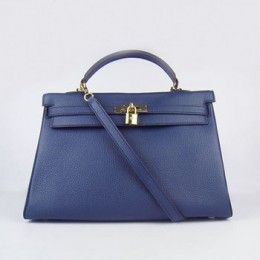 Hermes Kelly 35Cm Togo Leather Handbag Dark Blue/Gold